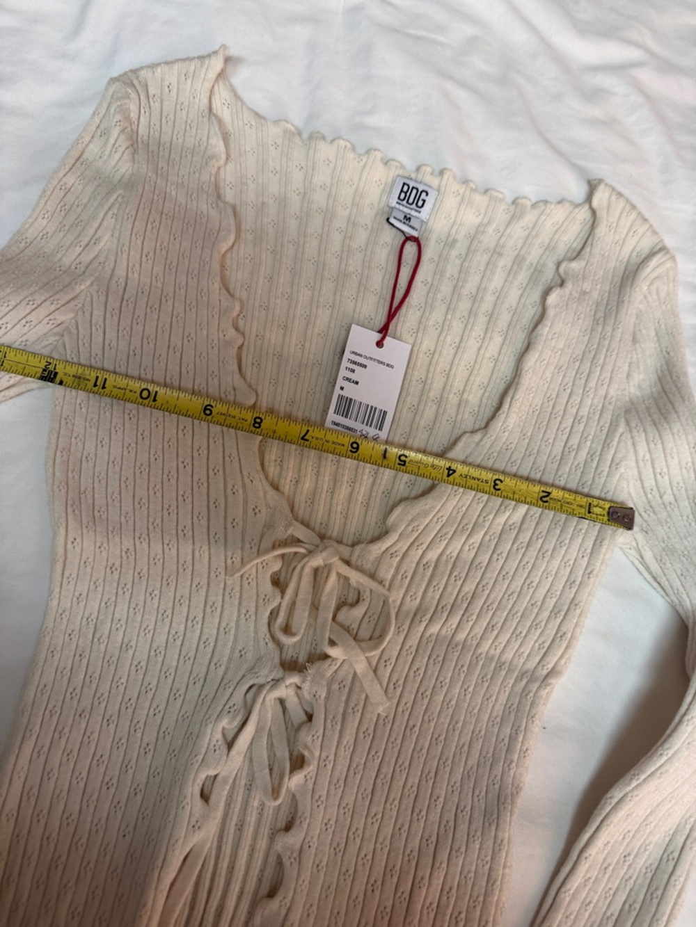 BDG Cream Tie-Front Ribbed Cardigan Sweater - Picture 4 of 4